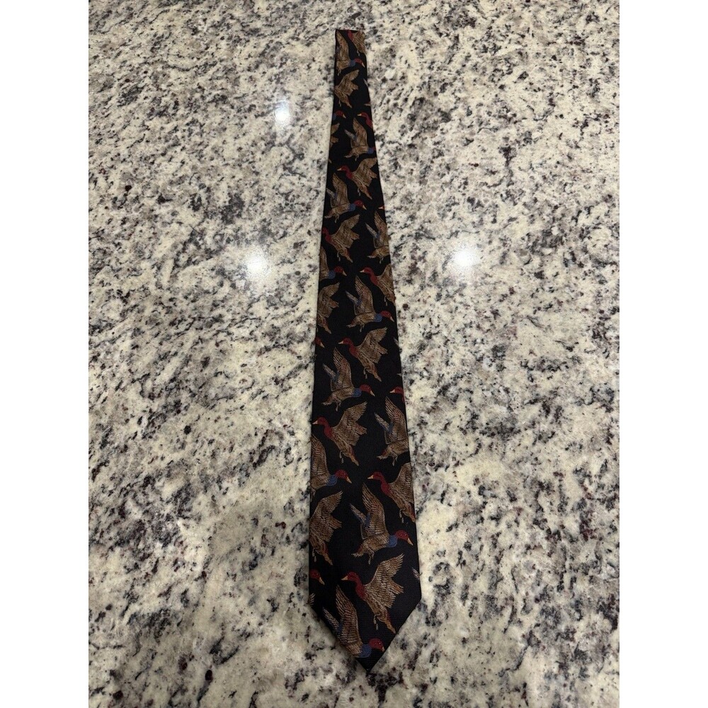 J.Z. Richards Men's Hand Made Silk Tie Made In USA Flying Mallard Duck Pattern